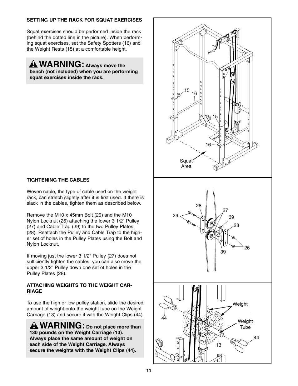 Warning | Weider WEBE19710 User Manual | Page 11 / 16