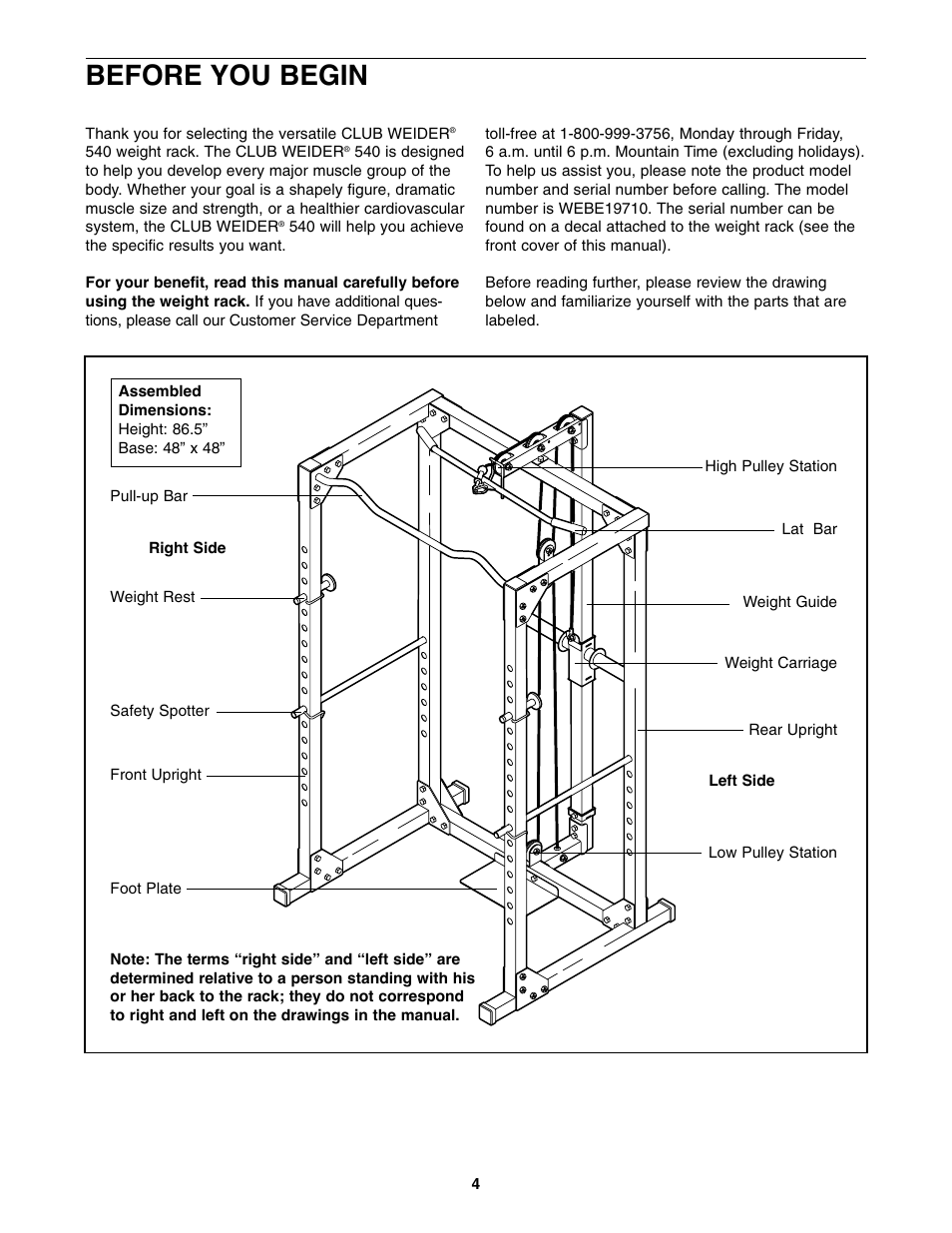 Before you begin | Weider WEBE19710 User Manual | Page 4 / 16