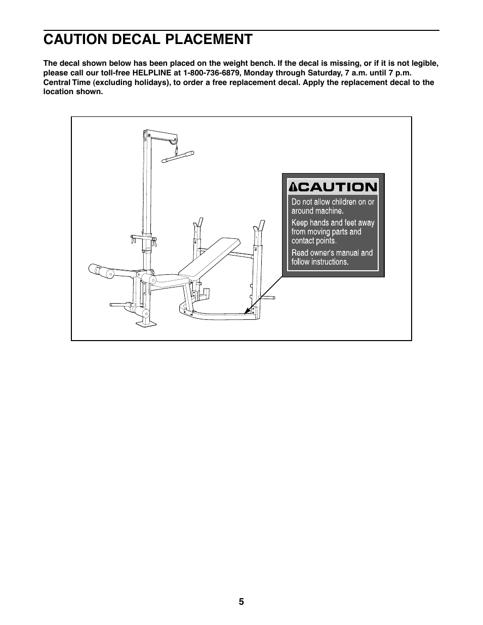 Caution decal placement | Weider 831.150381 User Manual | Page 5 / 24