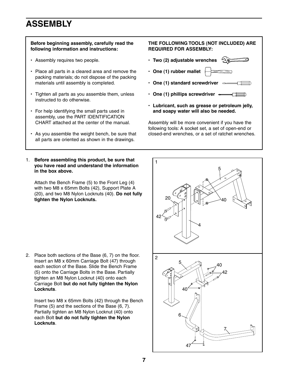 Assembly | Weider 831.150381 User Manual | Page 7 / 24
