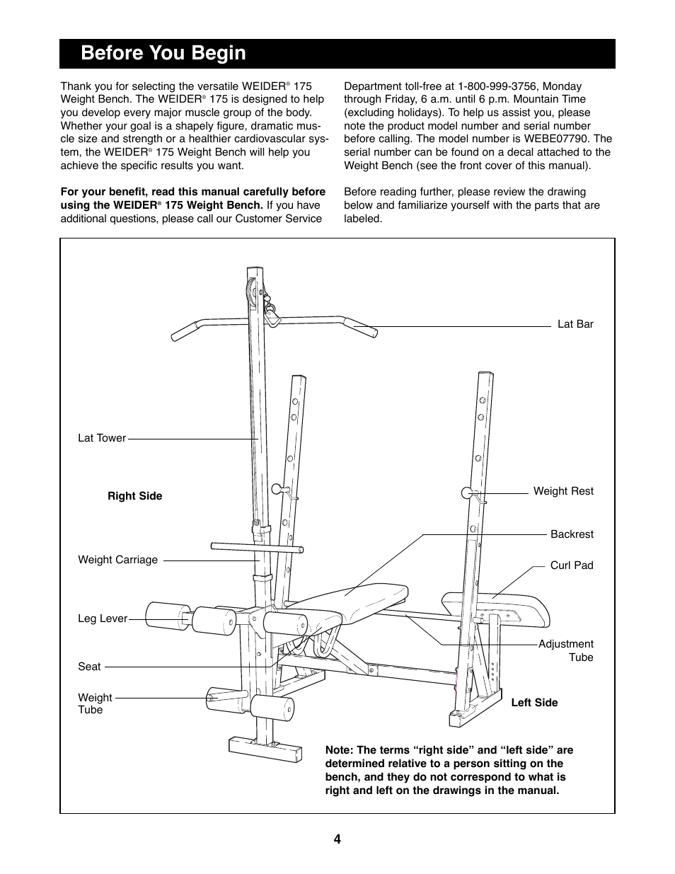 Before you begin | Weider WEBE07790 User Manual | Page 4 / 22