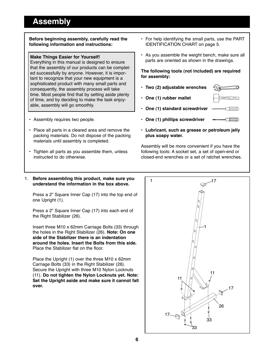 Assembly | Weider WEBE07790 User Manual | Page 6 / 22