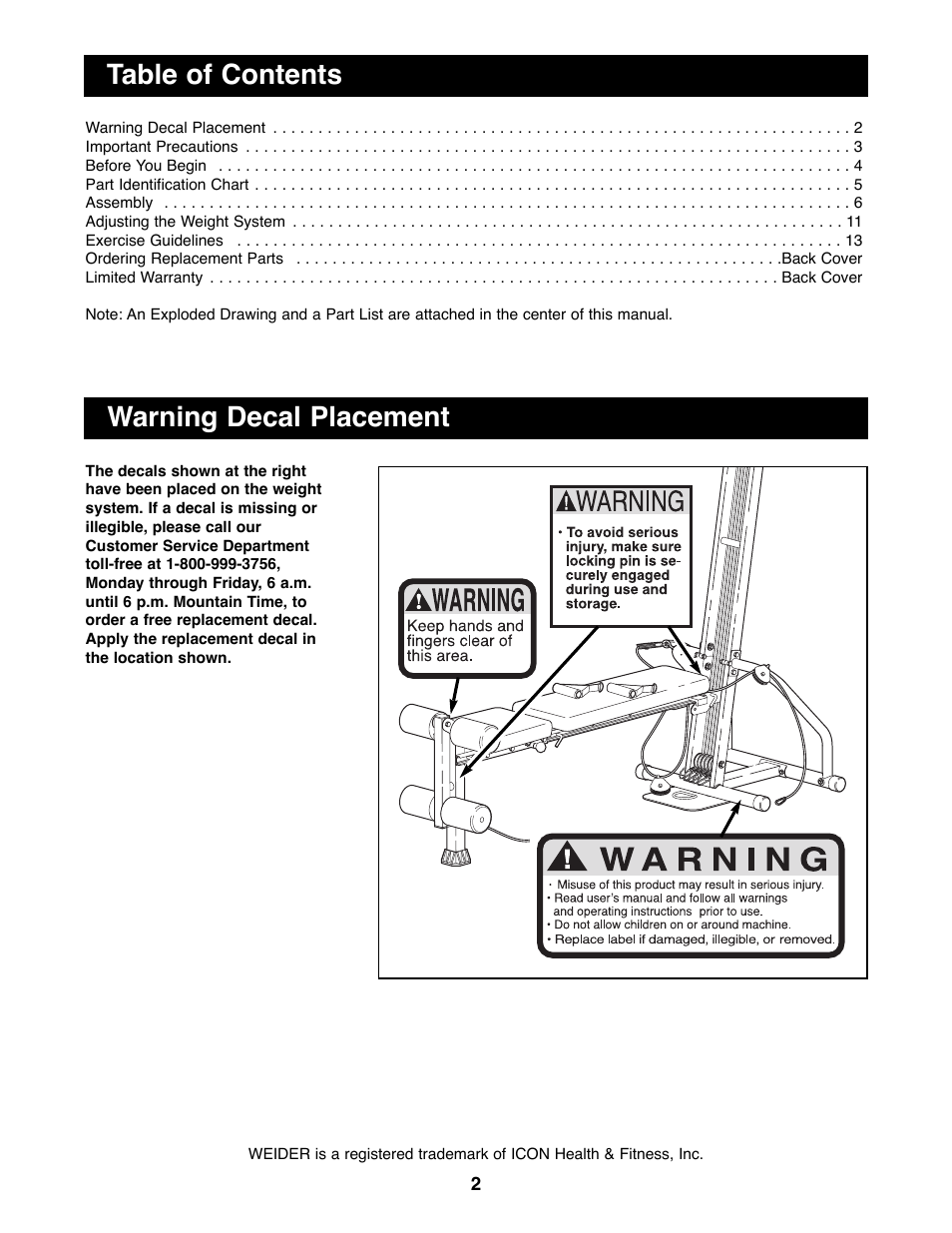 Weider WESY20000 User Manual | Page 2 / 18