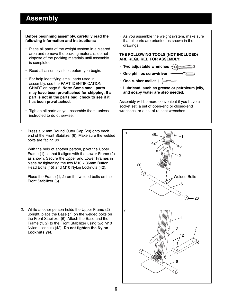 Assembly | Weider WESY20000 User Manual | Page 6 / 18