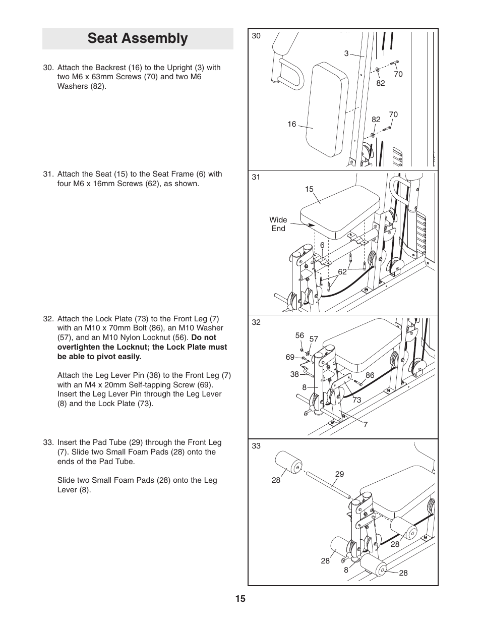 Seat assembly | Weider WESY19541 User Manual | Page 15 / 28