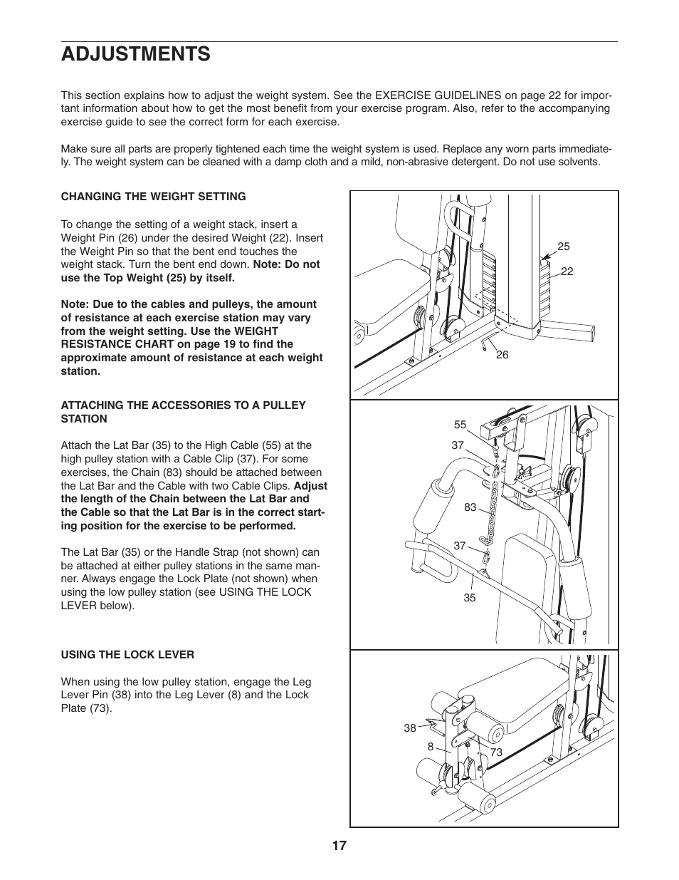 Adjustments | Weider WESY19541 User Manual | Page 17 / 28