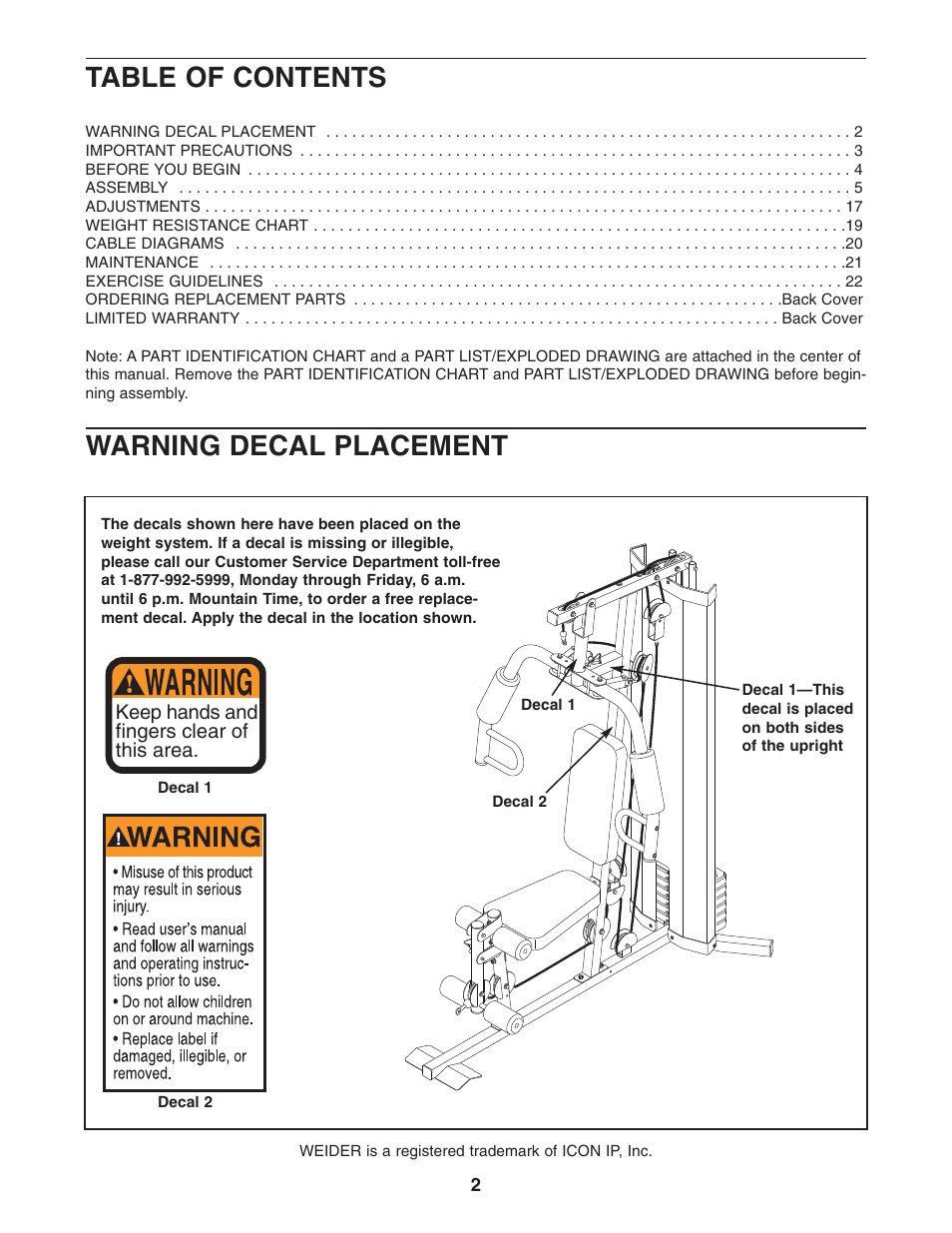 Weider WESY19541 User Manual | Page 2 / 28
