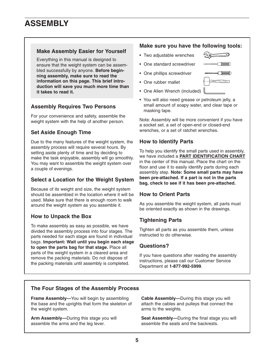 Assembly | Weider WESY19541 User Manual | Page 5 / 28
