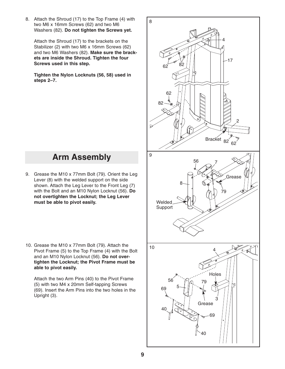Arm assembly | Weider WESY19541 User Manual | Page 9 / 28