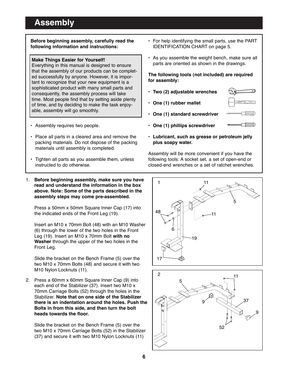 Assembly | Weider WEBE96490 User Manual | Page 6 / 23
