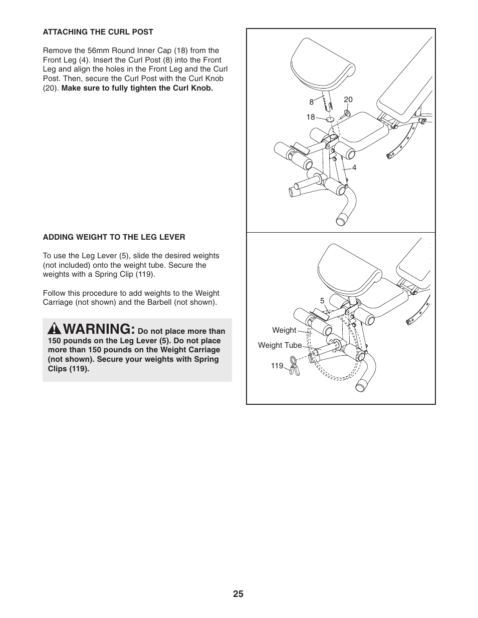 Warning | Weider WEBE4496.0 User Manual | Page 25 / 36