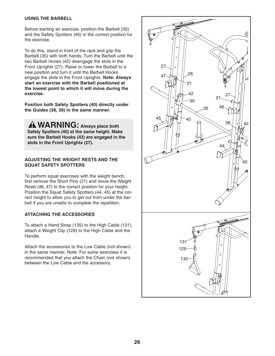 Warning | Weider WEBE4496.0 User Manual | Page 26 / 36
