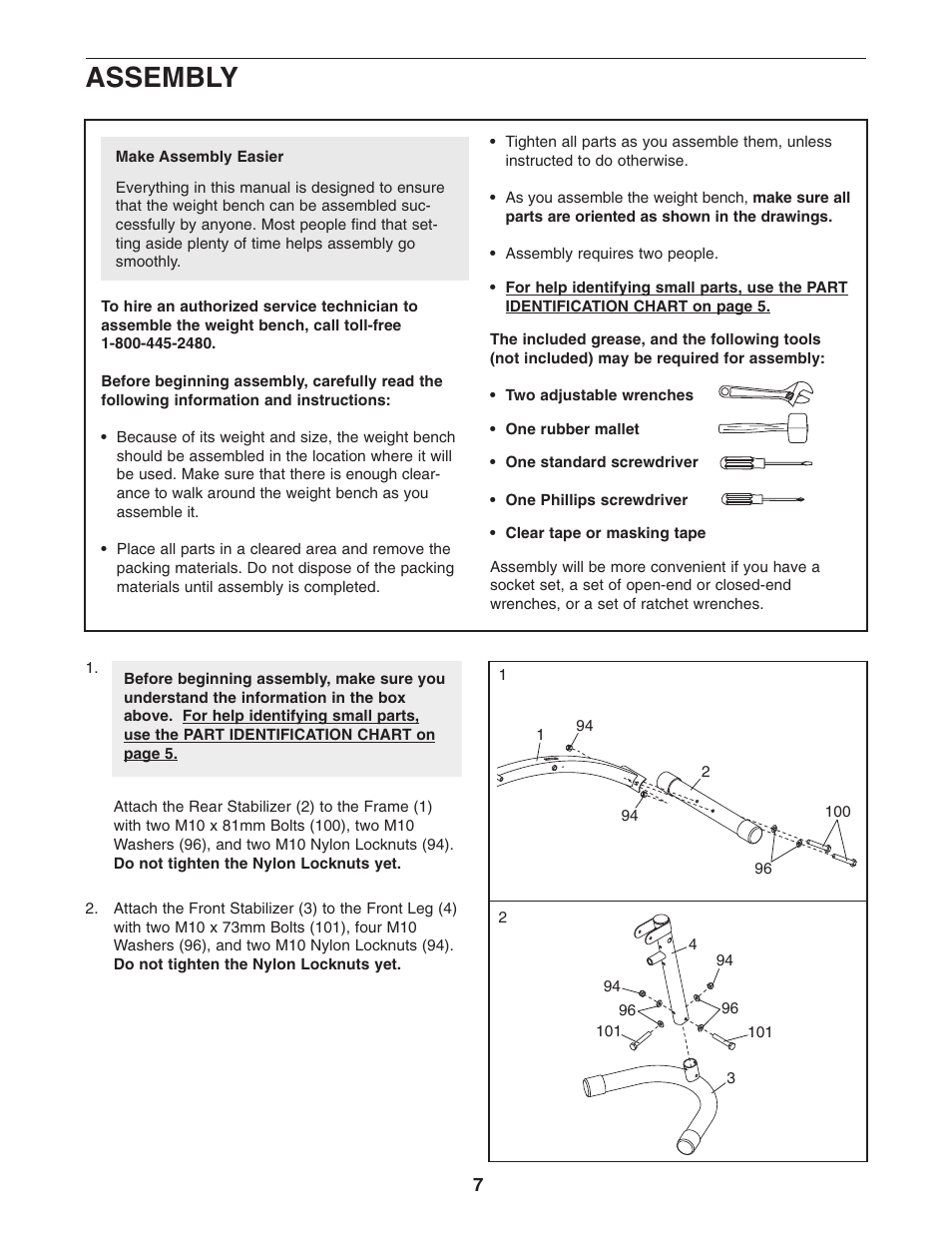 Assembly | Weider WEBE4496.0 User Manual | Page 7 / 36