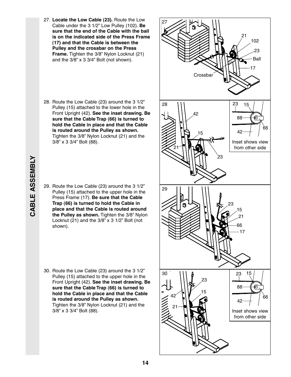 Cable assembl y | Weider 831.159380 User Manual | Page 14 / 33