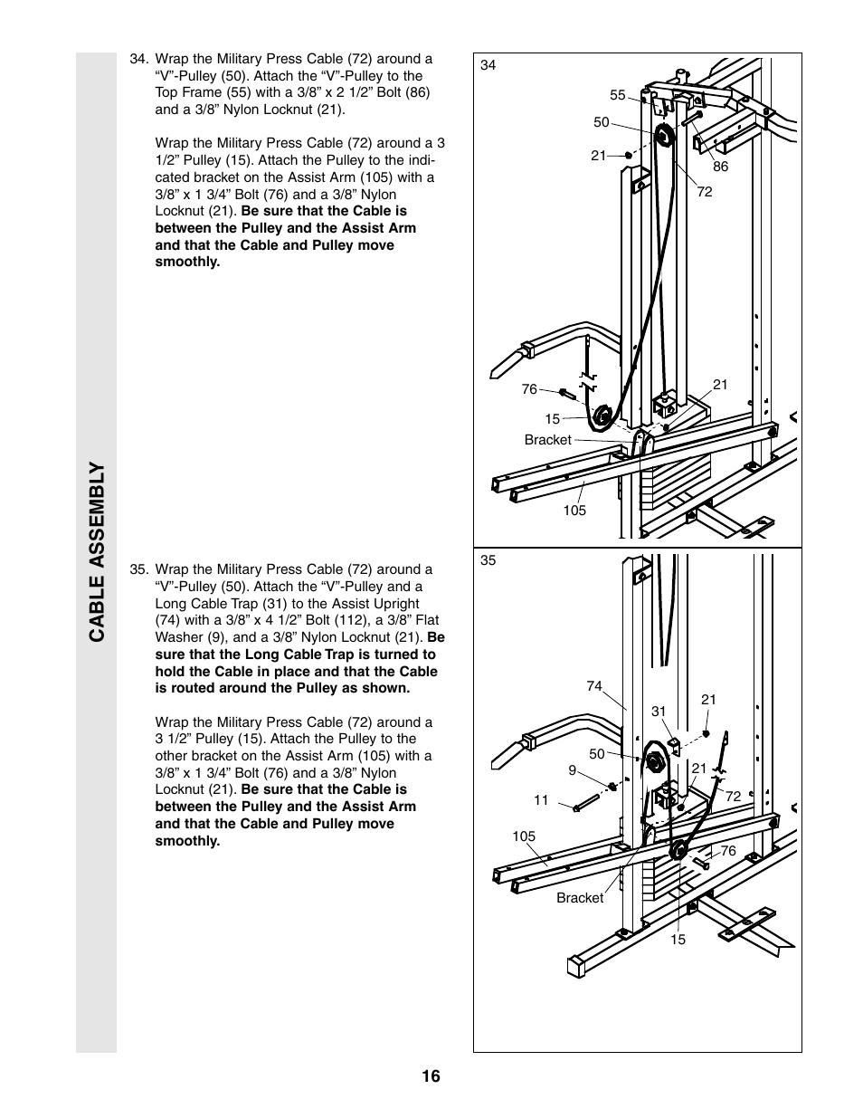Cable assembl y | Weider 831.159380 User Manual | Page 16 / 33
