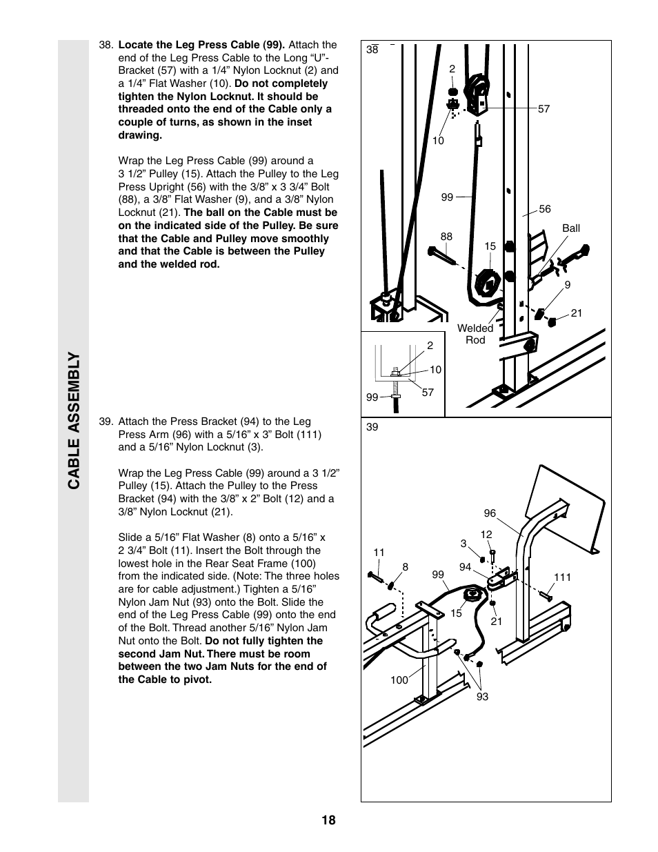 Cable assembl y | Weider 831.159380 User Manual | Page 18 / 33