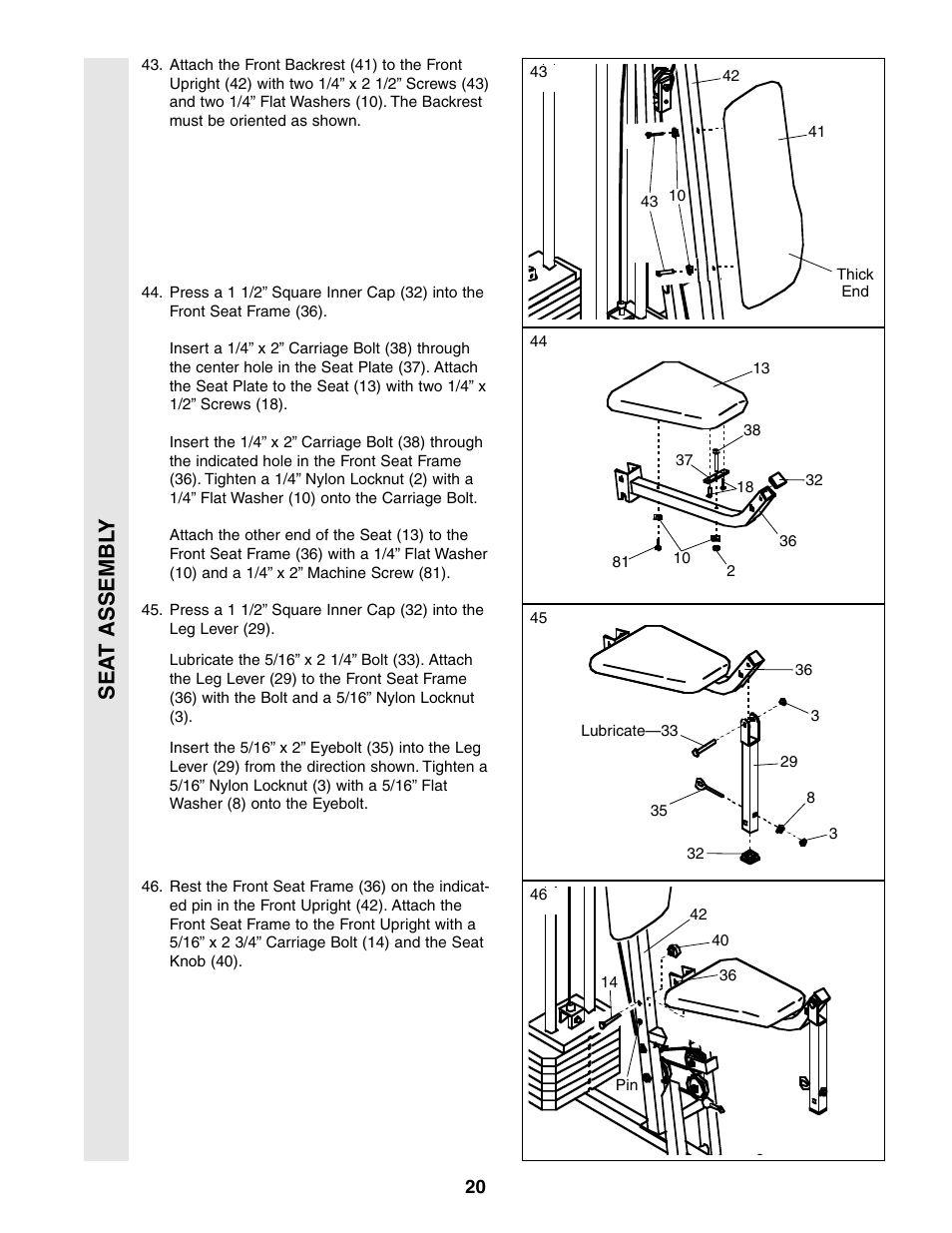 Sea t assembl y | Weider 831.159380 User Manual | Page 20 / 33