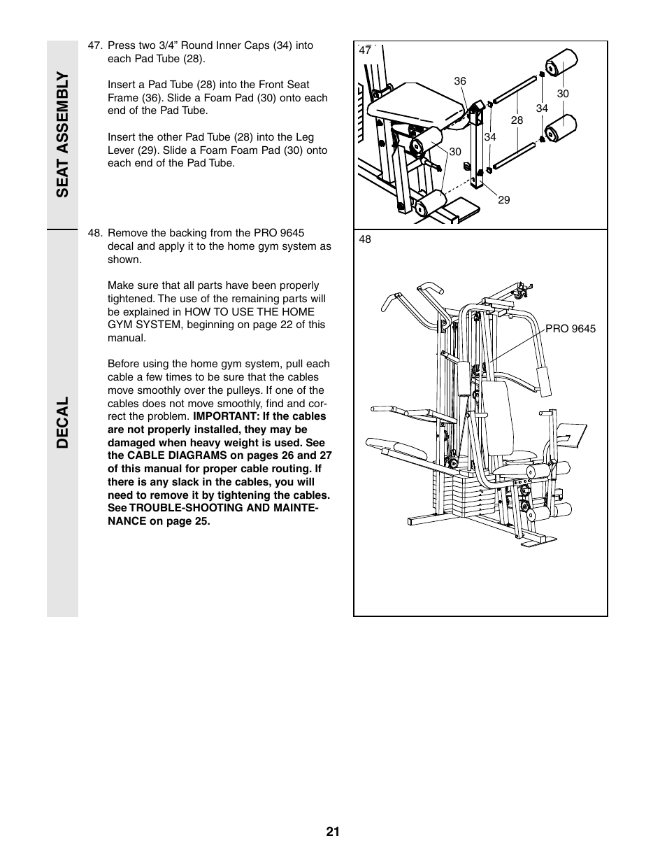 Sea t assembl y decal | Weider 831.159380 User Manual | Page 21 / 33