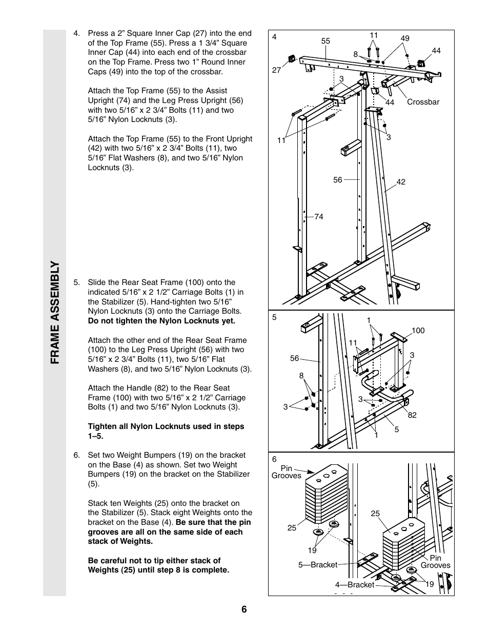 Frame assembl y | Weider 831.159380 User Manual | Page 6 / 33