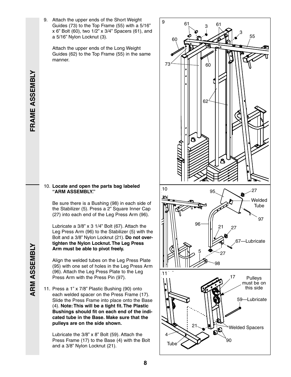 Frame assembl y arm assembl y | Weider 831.159380 User Manual | Page 8 / 33