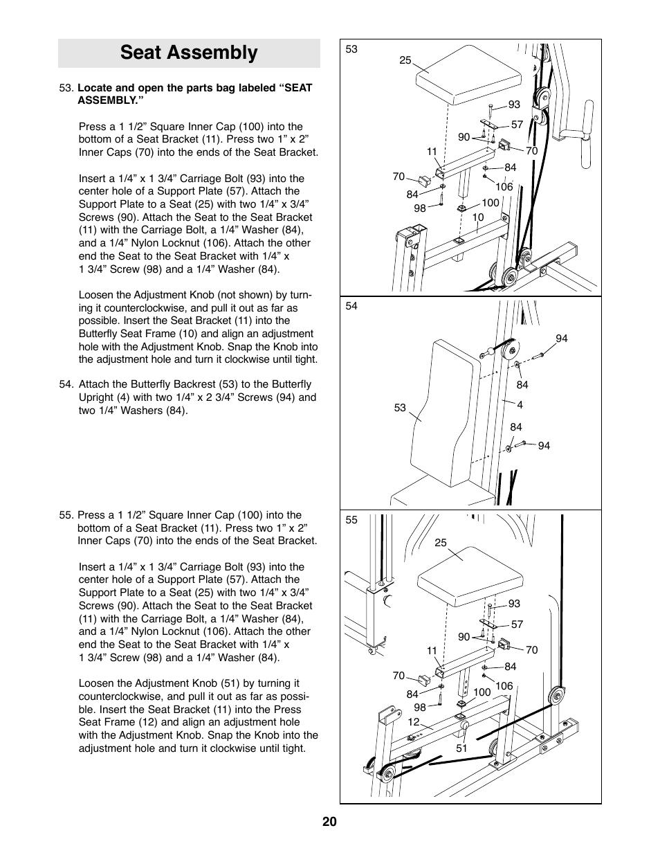 Seat assembly | Weider 831.159530 User Manual | Page 20 / 35