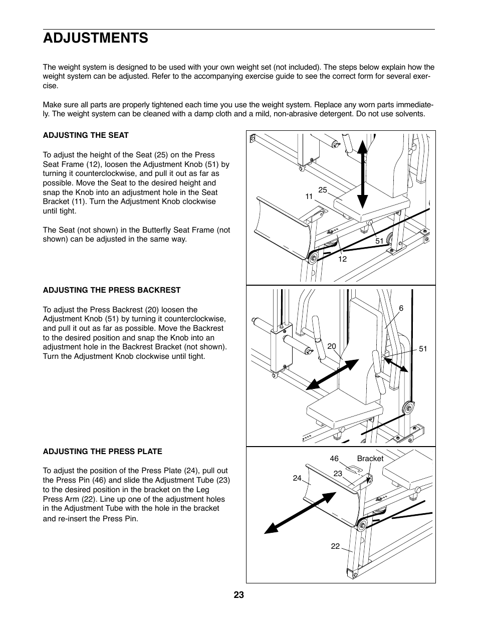 Adjustments | Weider 831.159530 User Manual | Page 23 / 35