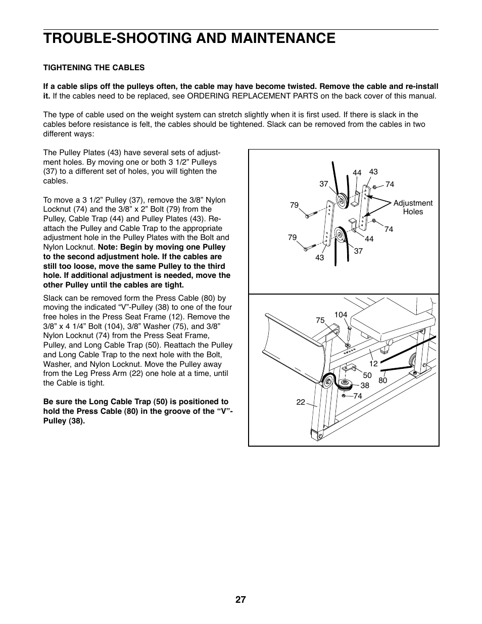 Trouble-shooting and maintenance | Weider 831.159530 User Manual | Page 27 / 35