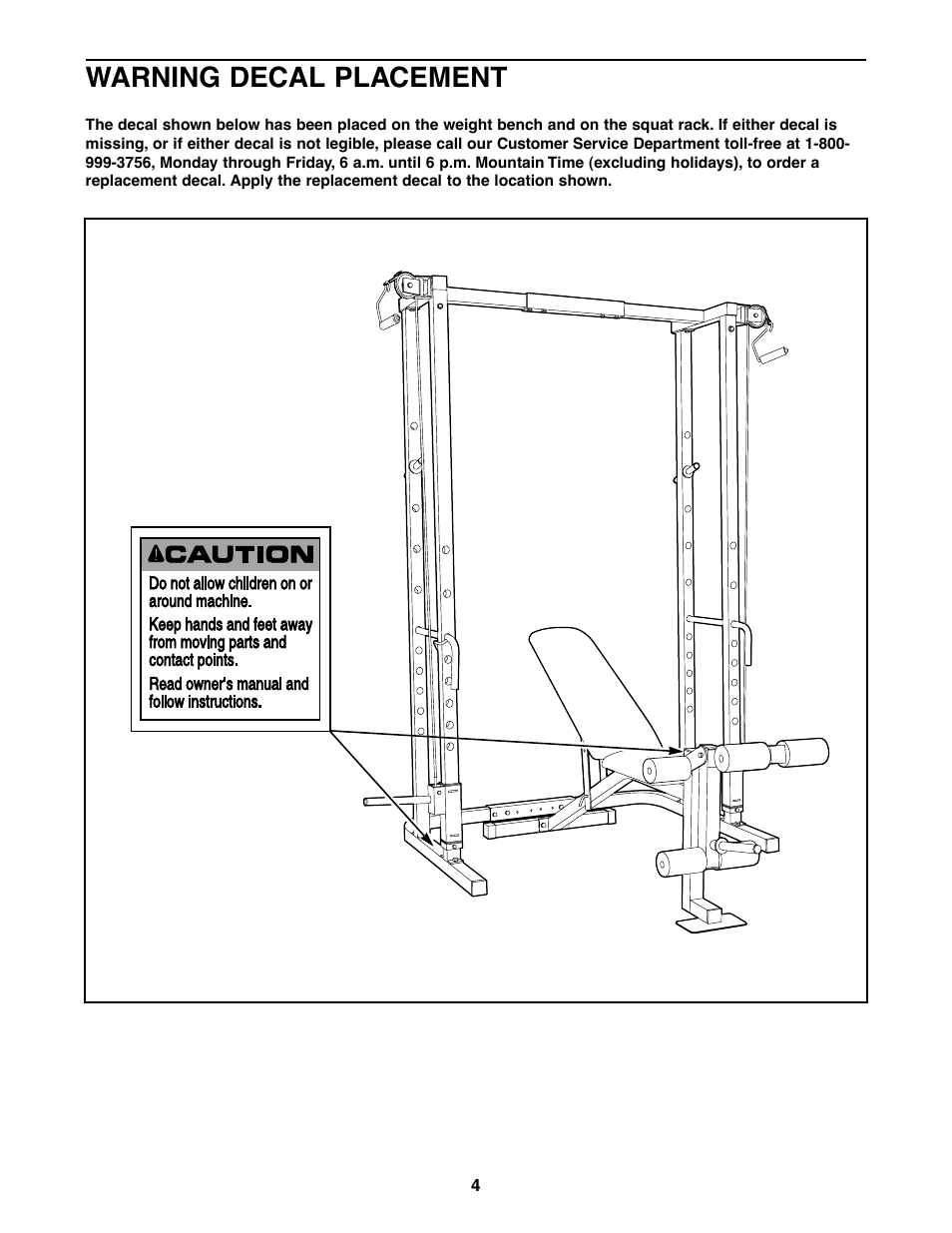 Warning decal placement | Weider 831.150470 User Manual | Page 4 / 24