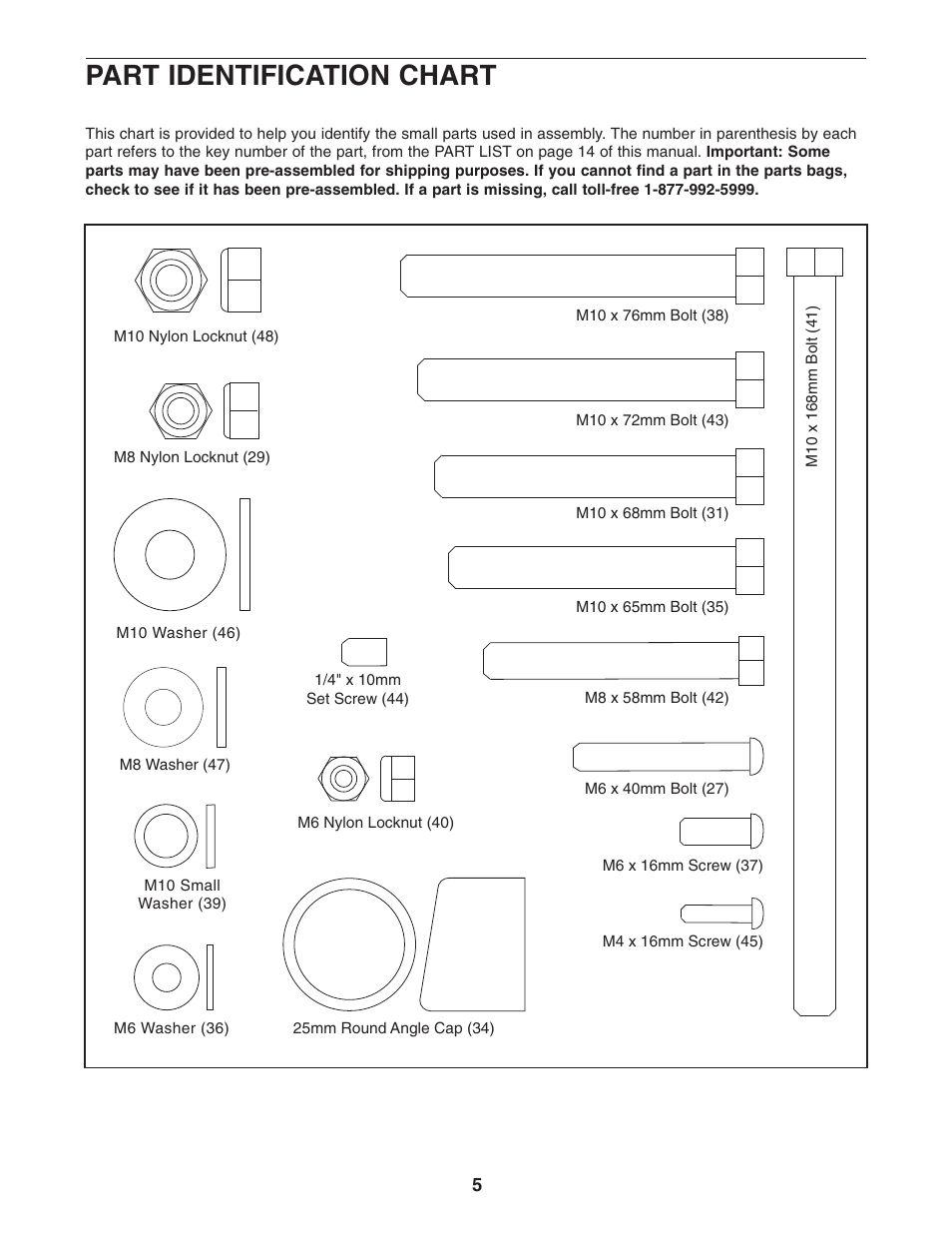 Part identification chart | Weider 831.150302 User Manual | Page 5 / 16