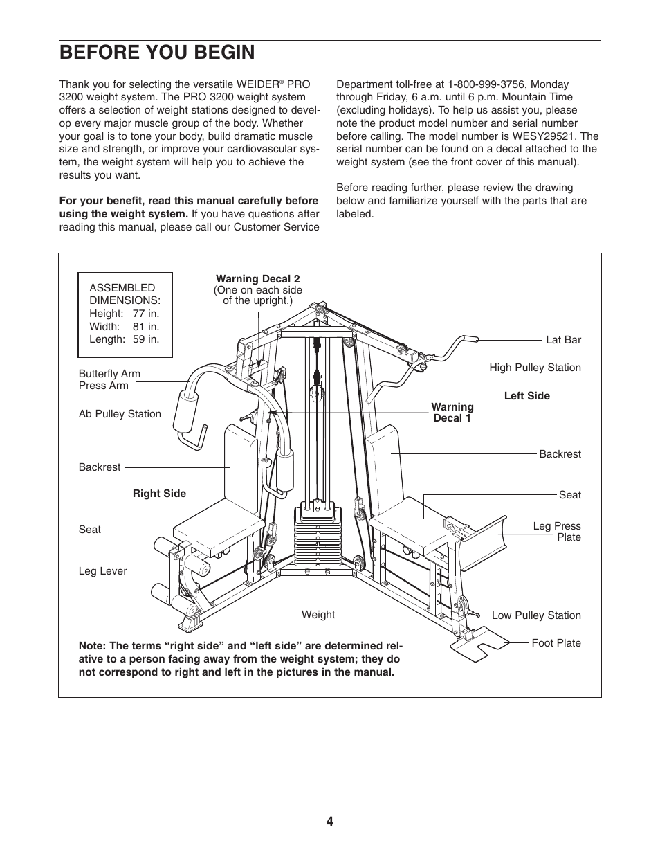 Before you begin | Weider WESY29521 User Manual | Page 4 / 32