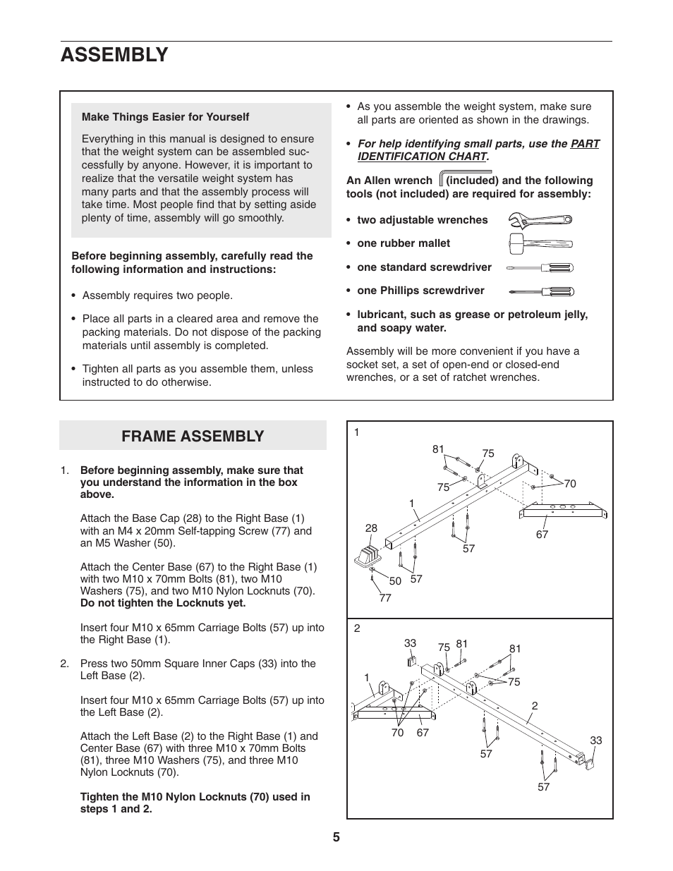 Assembly, Frame assembly | Weider WESY29521 User Manual | Page 5 / 32