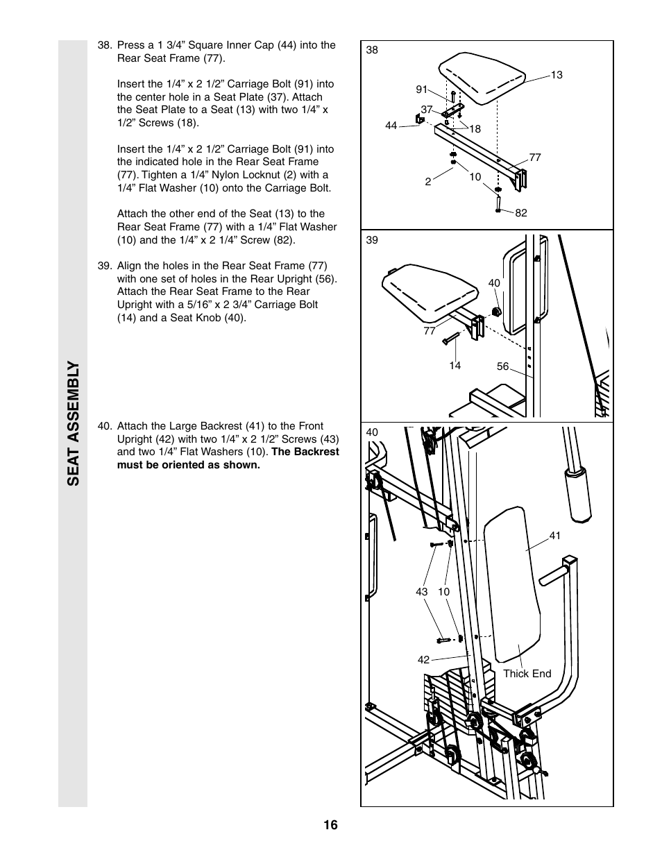 Sea t assembl y | Weider 831.159360 User Manual | Page 16 / 29