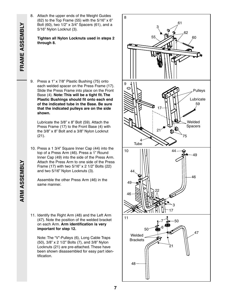 Arm assembl y frame assembl y | Weider 831.159360 User Manual | Page 7 / 29