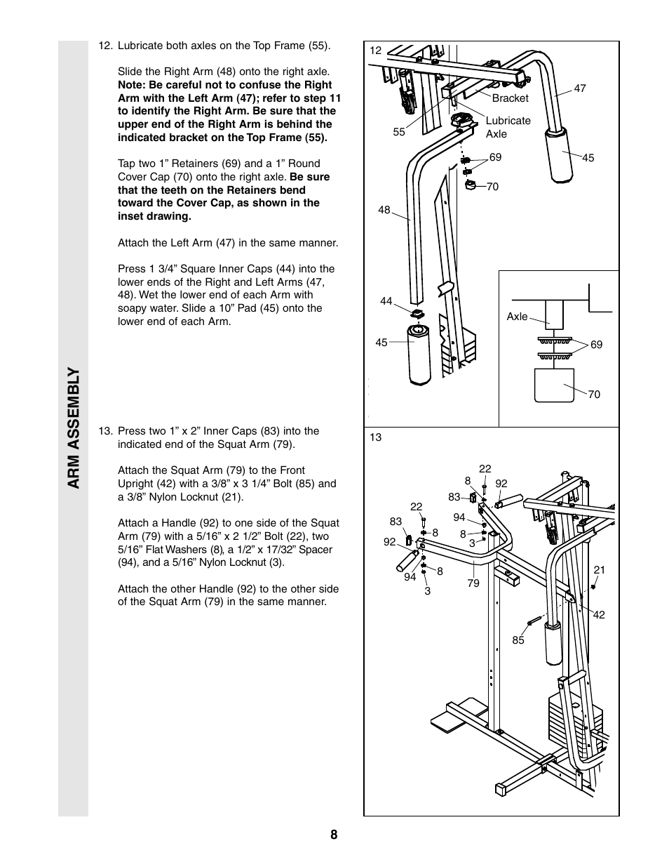 Arm assembl y | Weider 831.159360 User Manual | Page 8 / 29