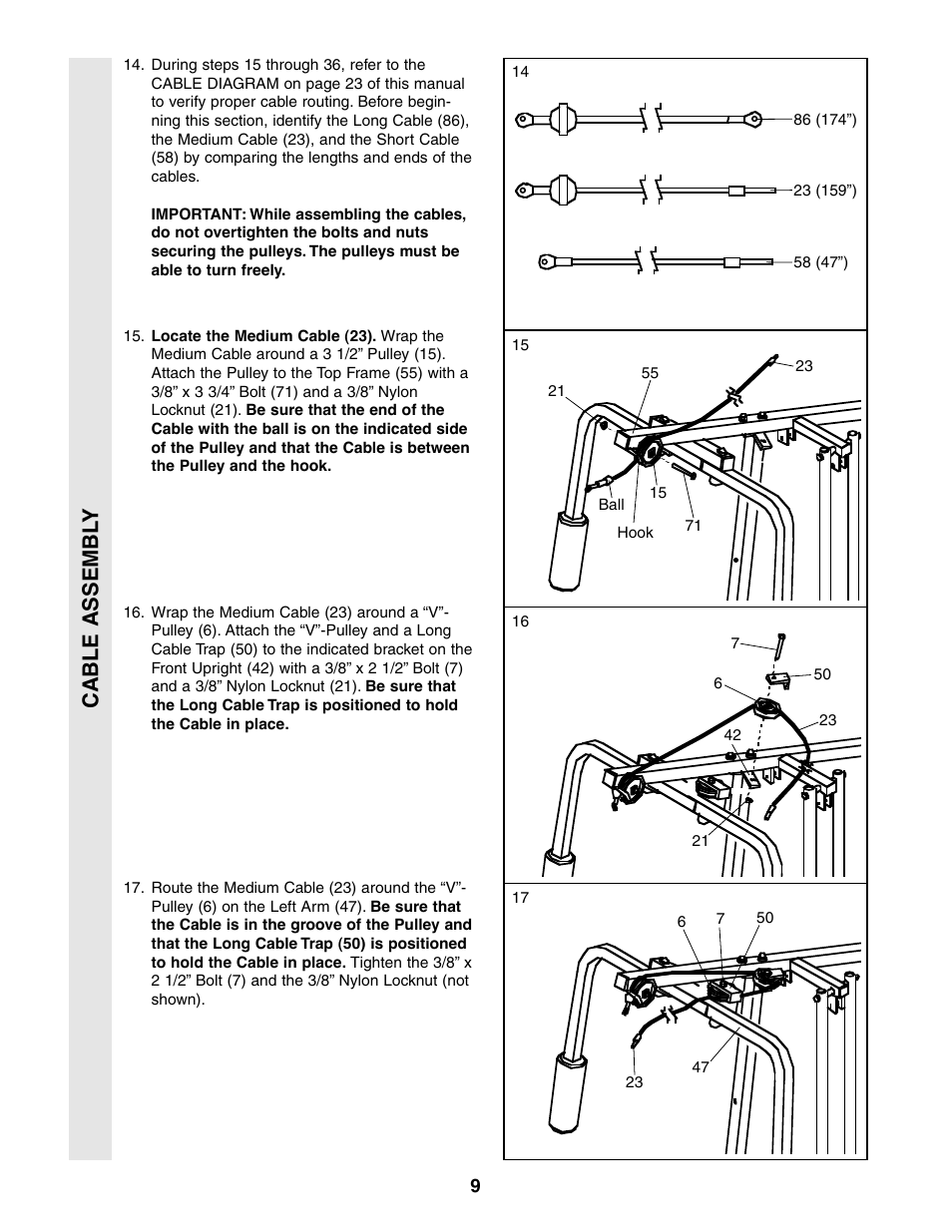 Cable assembl y | Weider 831.159360 User Manual | Page 9 / 29