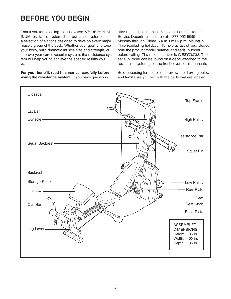 Before you begin | Weider WESY78732 User Manual | Page 5 / 27