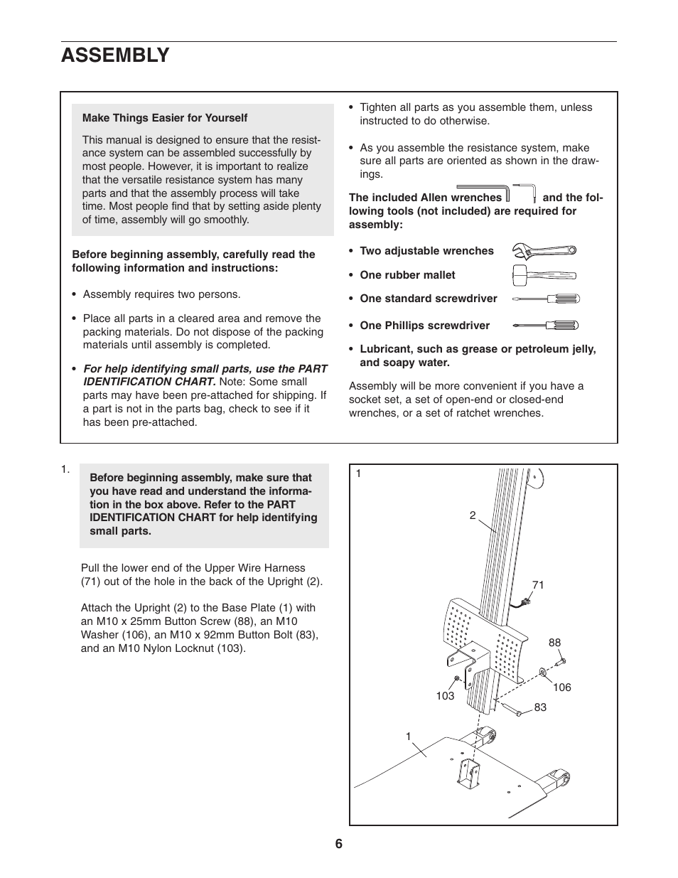 Assembly | Weider WESY78732 User Manual | Page 6 / 27