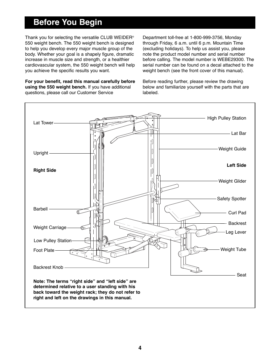 Before you begin | Weider WEBE29300 User Manual | Page 4 / 23