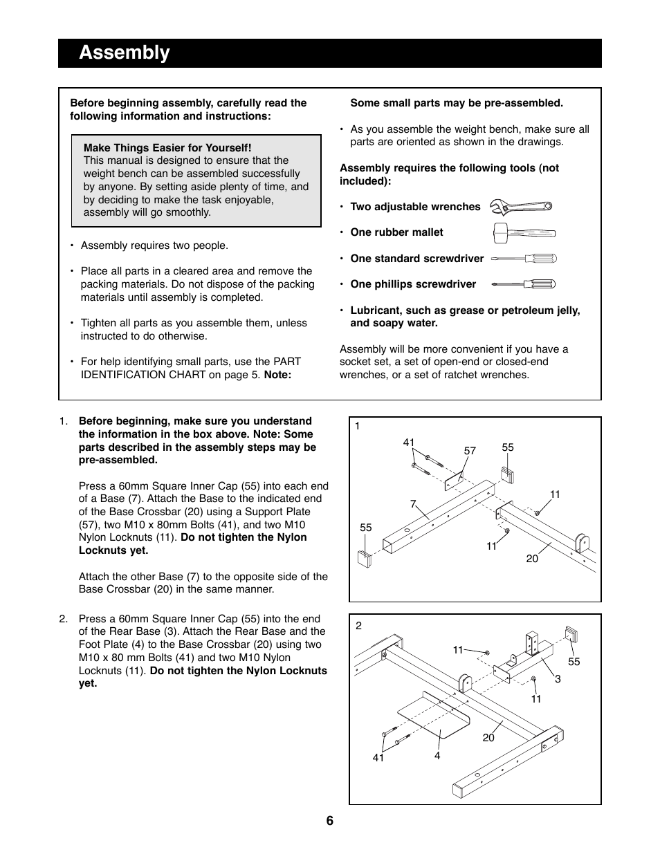 Assembly | Weider WEBE29300 User Manual | Page 6 / 23