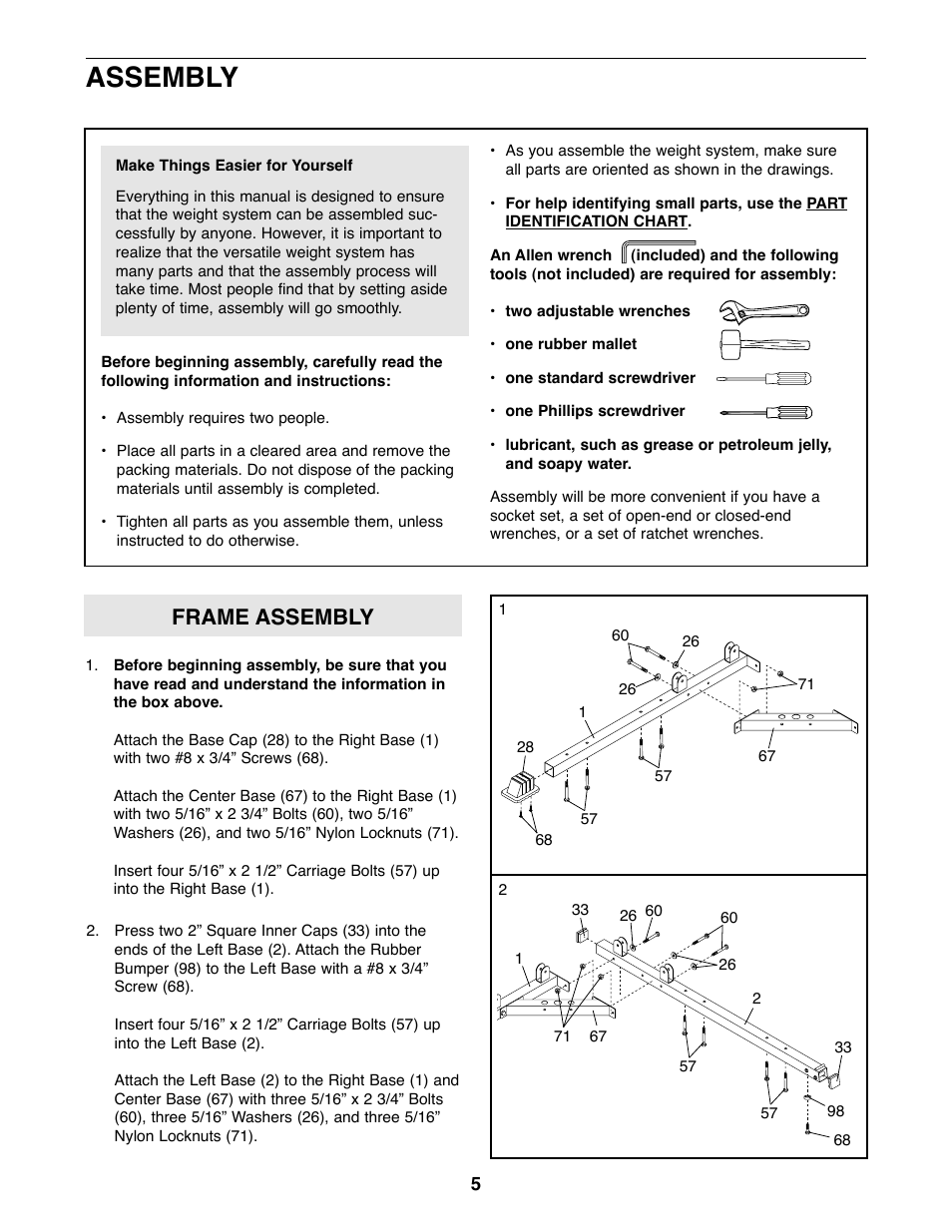 Assembly, Frame assembly | Weider 831.159820 User Manual | Page 5 / 35