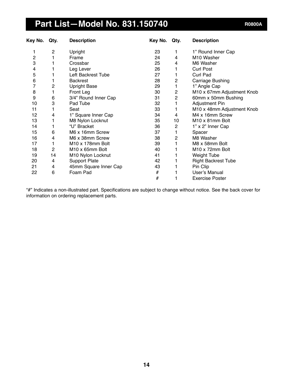 Weider PRO800 User Manual | Page 14 / 16