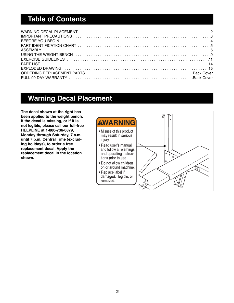 Weider PRO800 User Manual | Page 2 / 16