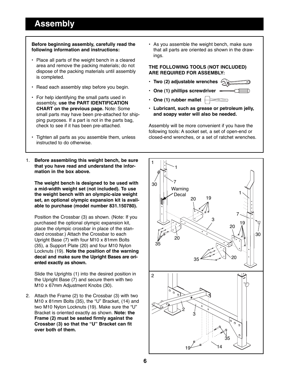 Assembly | Weider PRO800 User Manual | Page 6 / 16