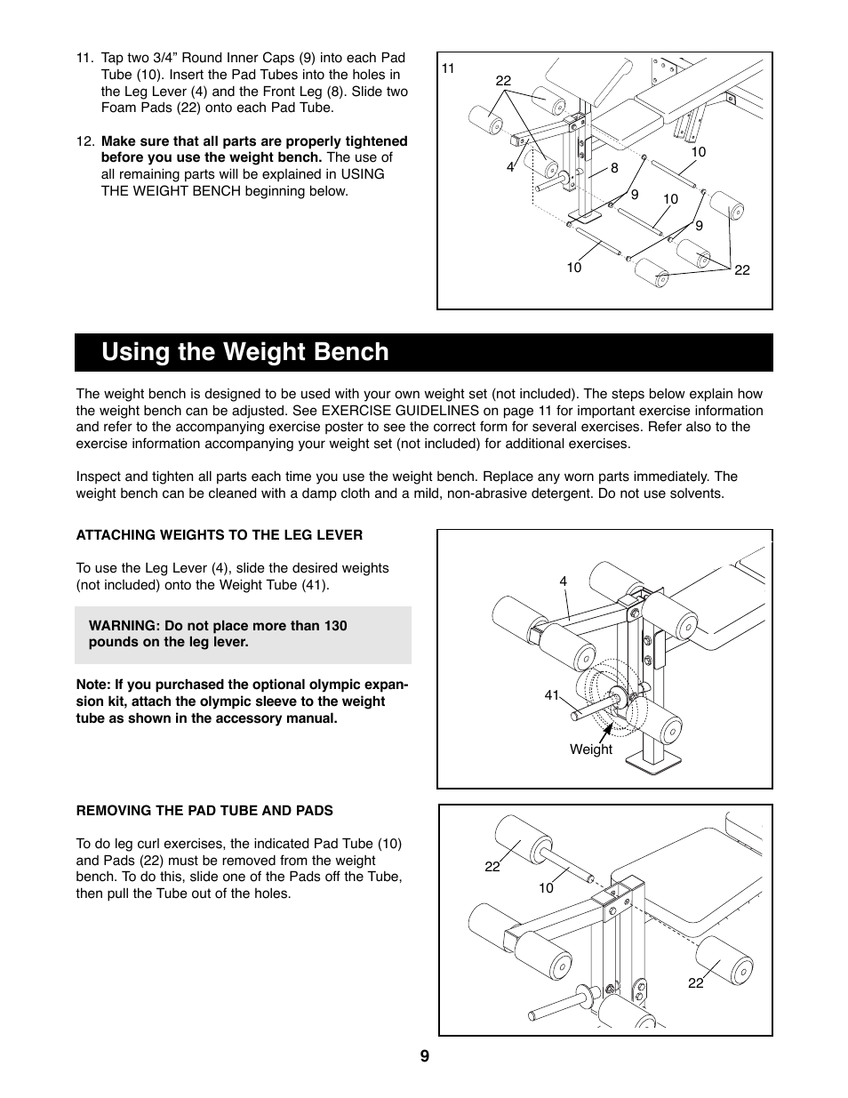 Using the weight bench | Weider PRO800 User Manual | Page 9 / 16