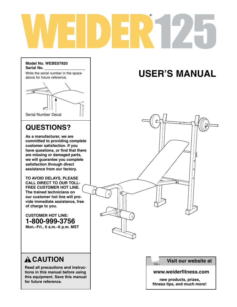 Weider WEBE07920 User Manual | 16 pages