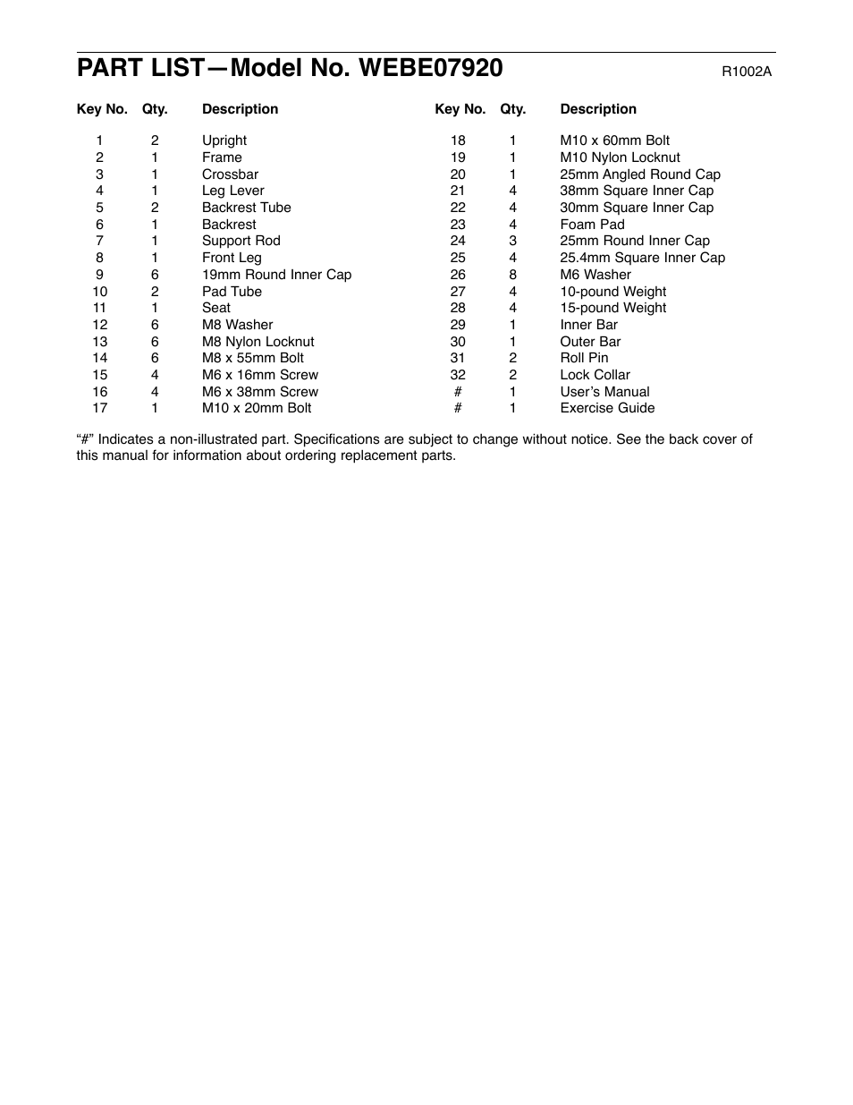 Weider WEBE07920 User Manual | Page 16 / 16
