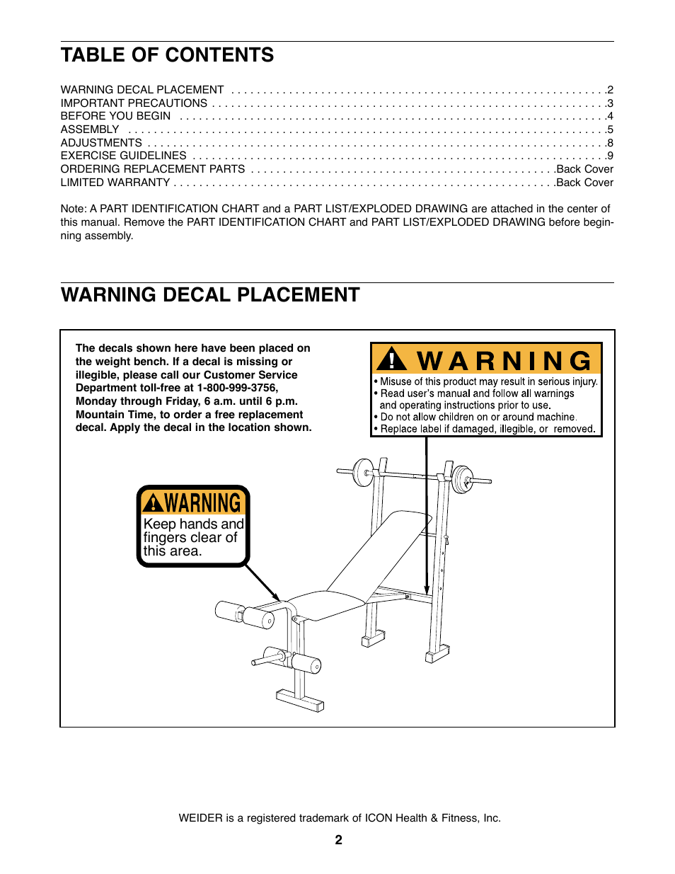 Weider WEBE07920 User Manual | Page 2 / 16