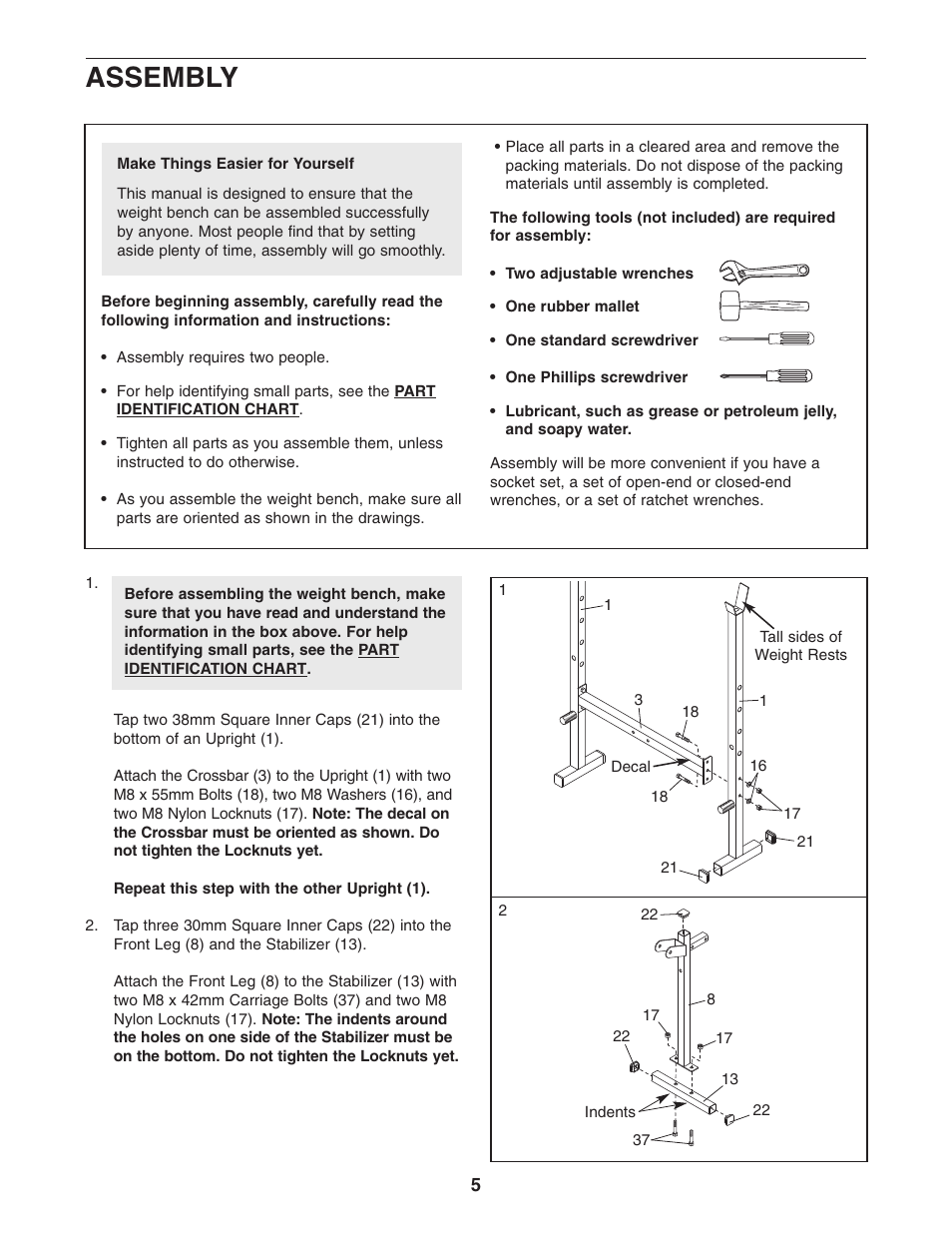 Assembly | Weider 831.150341 User Manual | Page 5 / 15
