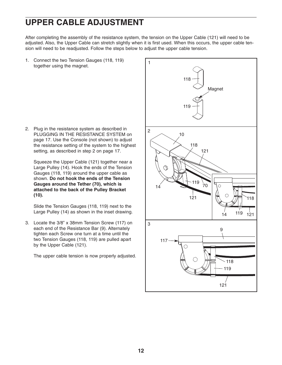 Upper cable adjustment | Weider WESY78734 User Manual | Page 12 / 27