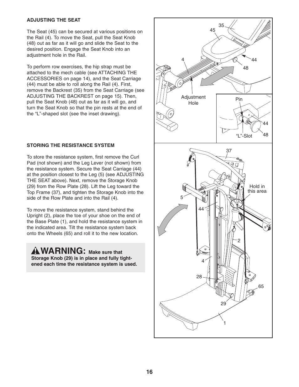 Warning | Weider WESY78734 User Manual | Page 16 / 27